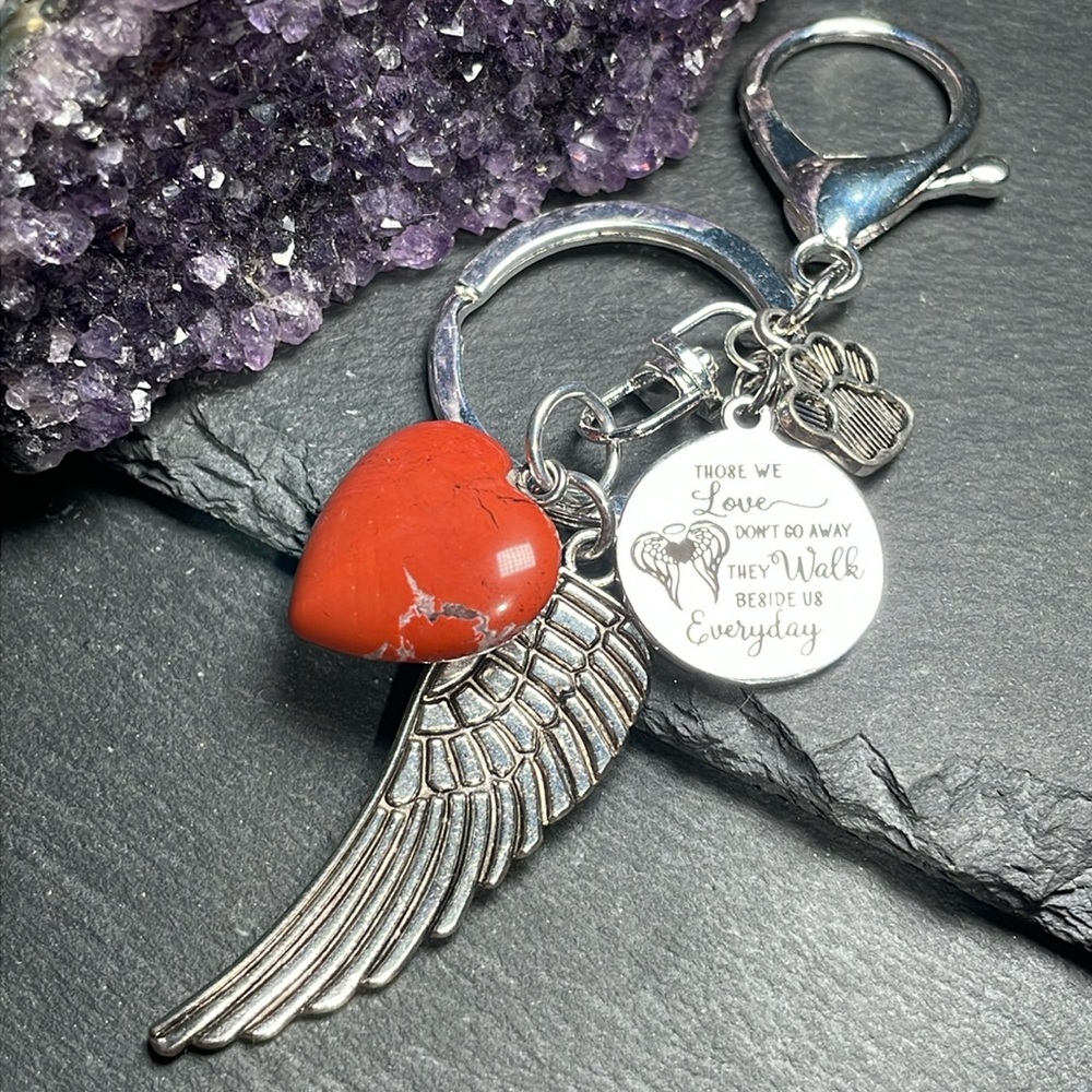 Memorial Red River Jasper Heart and Keychain With Memorial Poem Charm